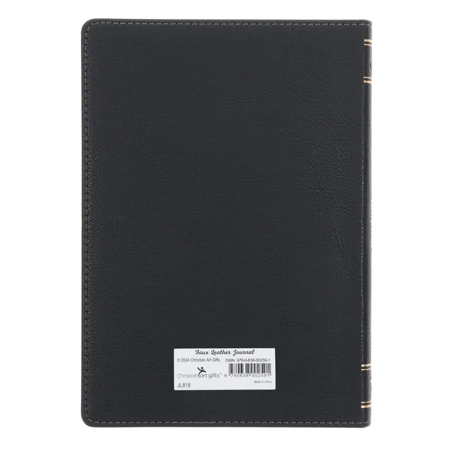 Be Strong and Courageous Black and Grey Faux Leather Journal