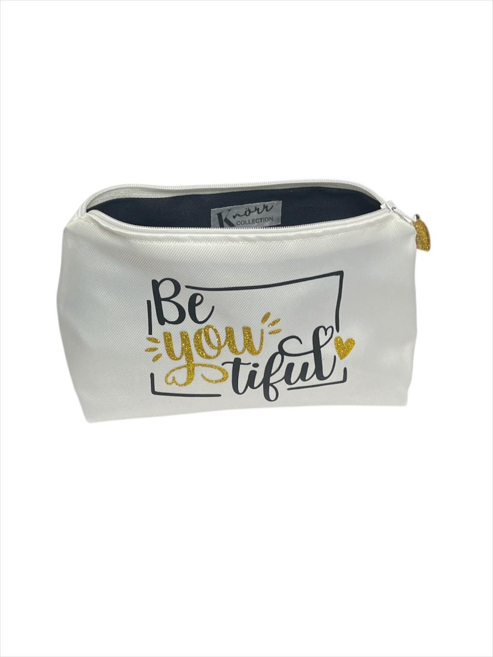 White Standard Printed Cosmetic / Make up Bag - Be You Tiful
