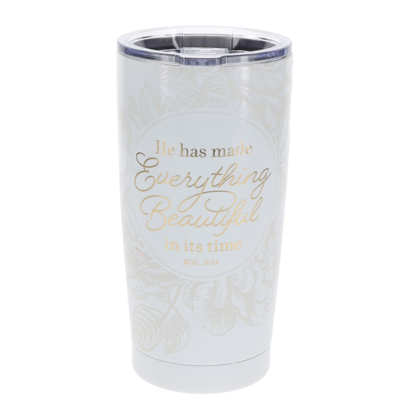 White S/Steel Travel Mug - He Has Made Everything Beautiful In Its Time