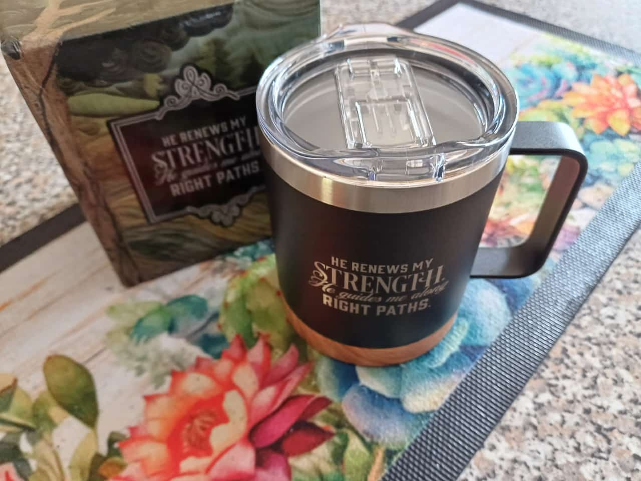 He Renews My Strength Black Stainless Steel Travel Mug