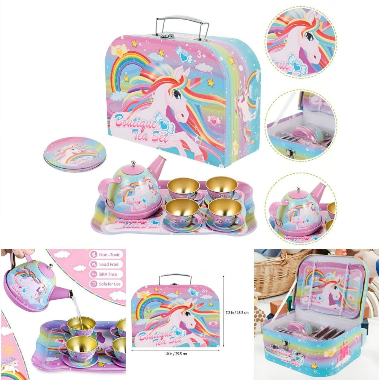 Kids Tin Unicorn Tea Set