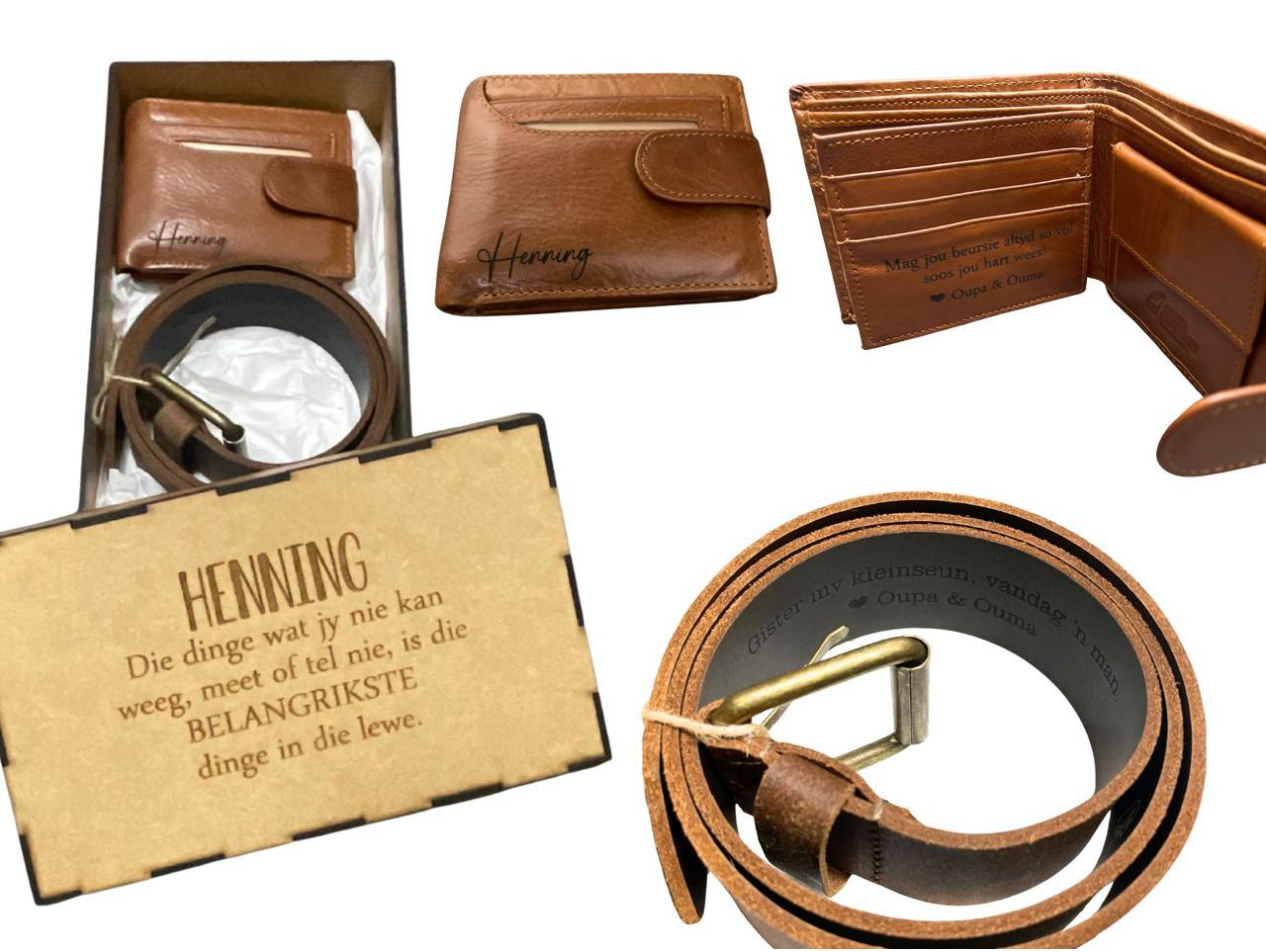 Personalized Engraved Leather Wallet & Belt Combo
