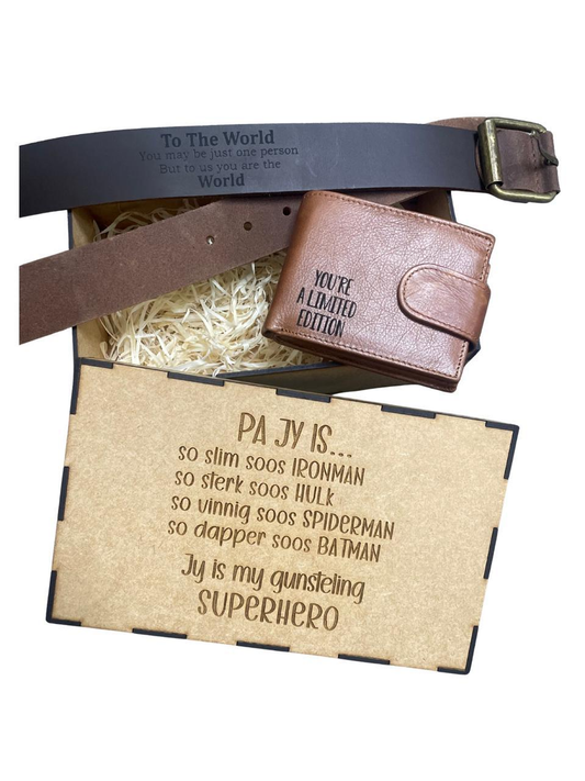 Personalized Engraved Leather Wallet & Belt Combo
