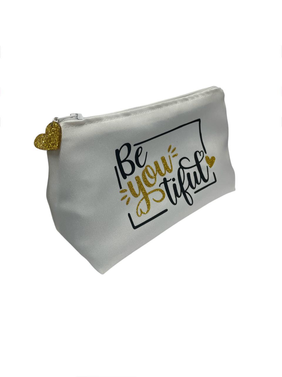 White Standard Printed Cosmetic / Make up Bag - Be You Tiful