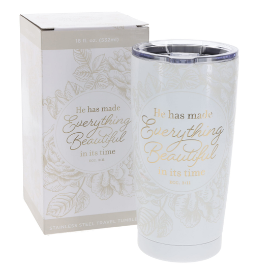 White S/Steel Travel Mug - He Has Made Everything Beautiful In Its Time