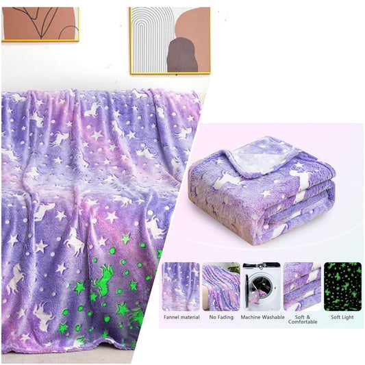 Purple Unicorn Glow In The Dark Blanket