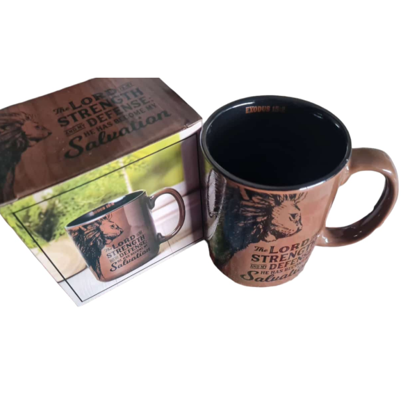 The Lord Is My Strength and My Defense; He Has Become My Salvation Brown Ceramic Mug