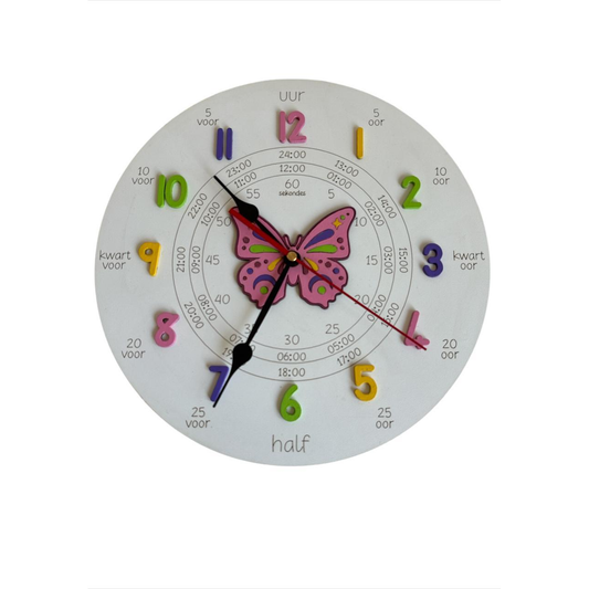 Butterfly Design Wall Clock - Teaching Time with Automatic Dial Pointers