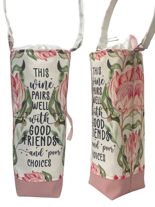 Printed Fabric Wine Bottle Bag